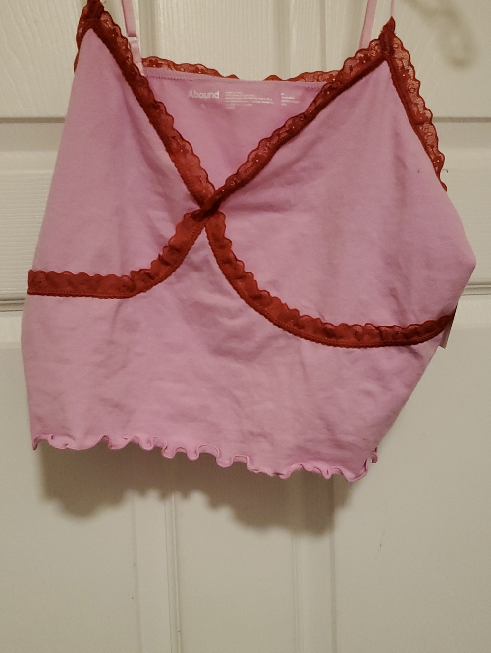 Abound Light Pink Cami with Brown Lace Trim